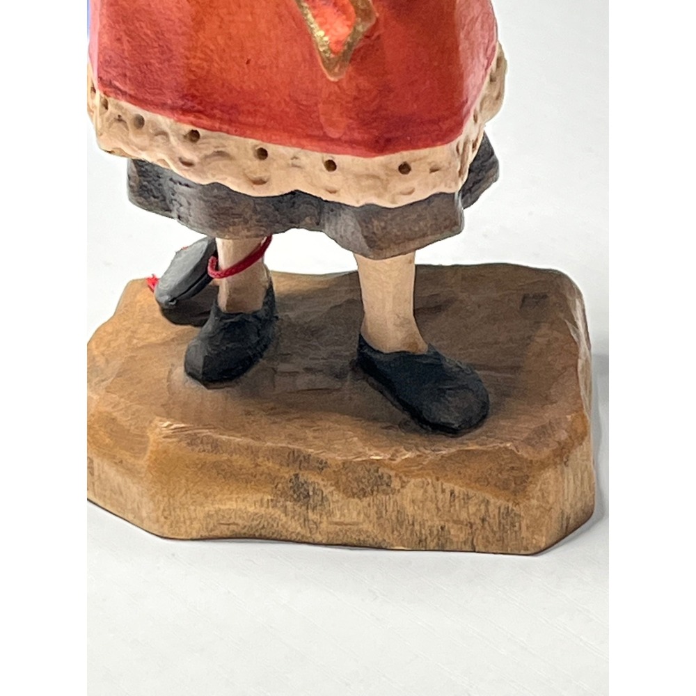 Vintage Hand Carved Wooden Alpine Girl Figurine, West Germany Seal, 50s Folk Art - Picture 3 of 10